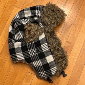 Gender Neutral Plaid Trapper Hat with Faux Fur